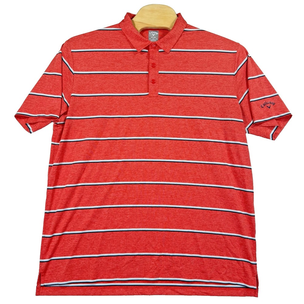 Callaway Opti Dri-Mens Performance Golf Polo Shirt-2XL‎ XXL-Red Stripes-Casual
